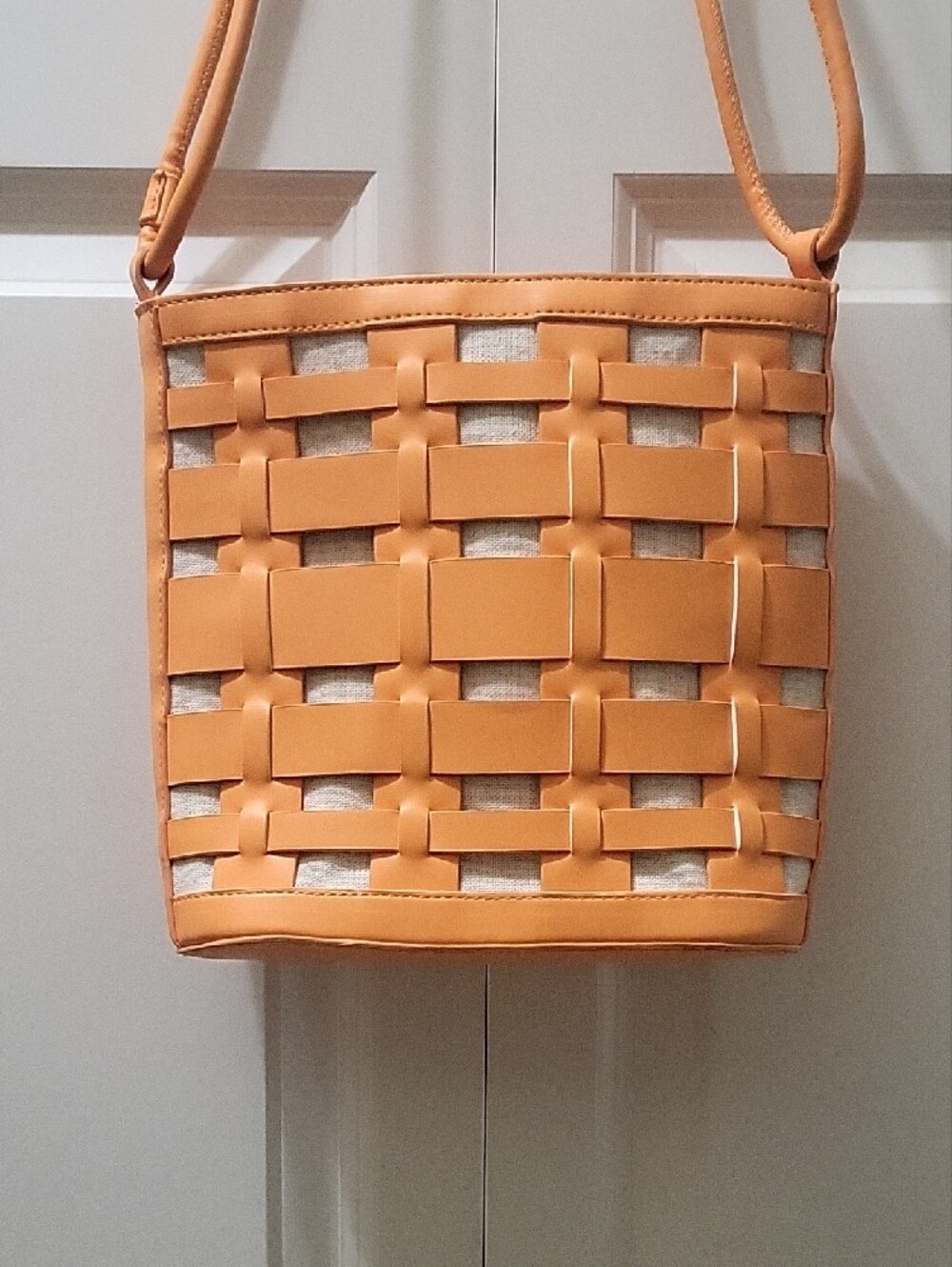 A New Day Orange Woven Faux Leather Crossbody Shoulder Bag - Picture 2 of 15